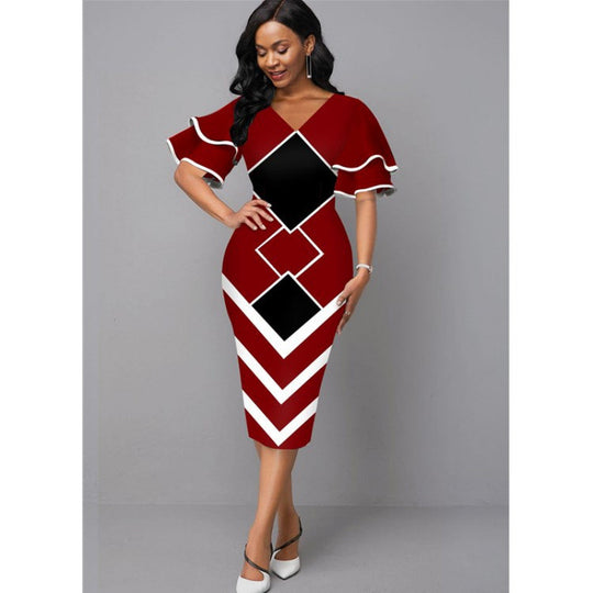 Damen Figurbetontes Kleid mit einzigartigem geometrischem Design EB