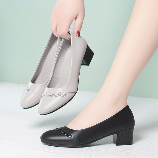 Damen Elegante Pumps mit zierlicher Wellenkante und komfortablem Blockabsatz EB