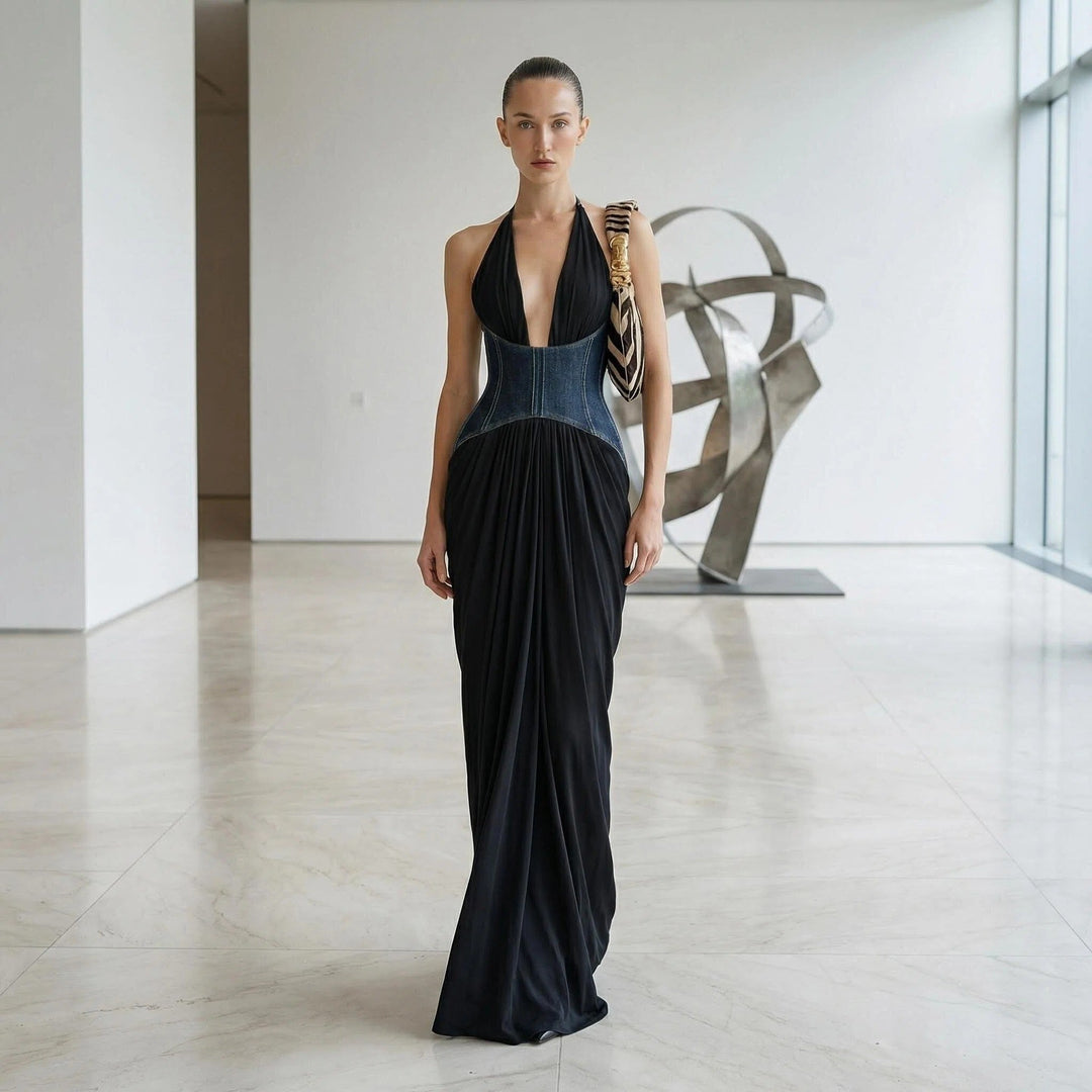 Damen Abendkleid mit tiefem Ausschnitt und tailliertem Design EB