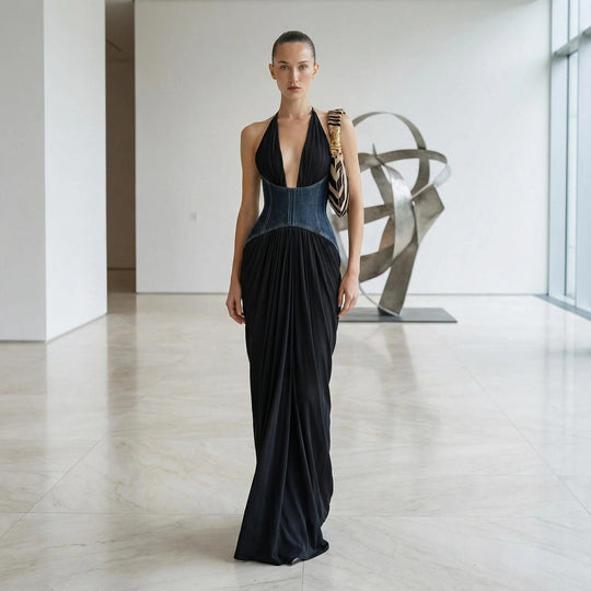 Damen Abendkleid mit tiefem Ausschnitt und tailliertem Design EB