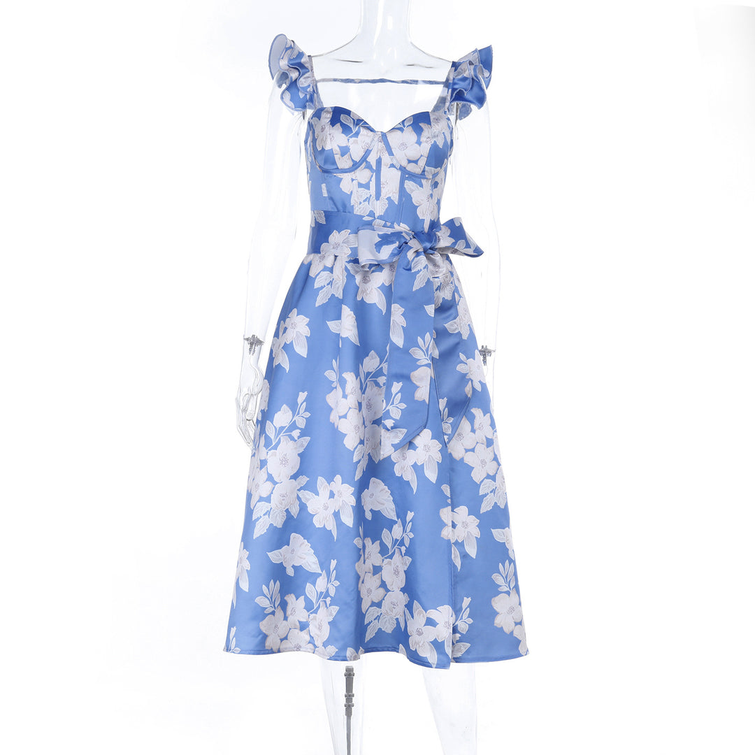 Damen Blumenkleid mit eleganten Rüschendetails und tailliertem Schnitt EB