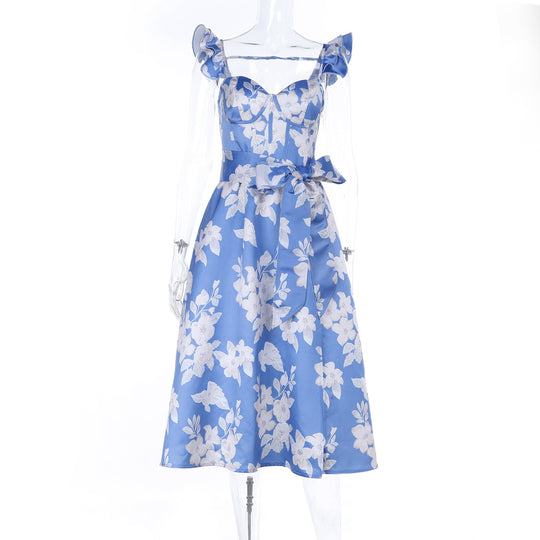 Damen Blumenkleid mit eleganten Rüschendetails und tailliertem Schnitt EB