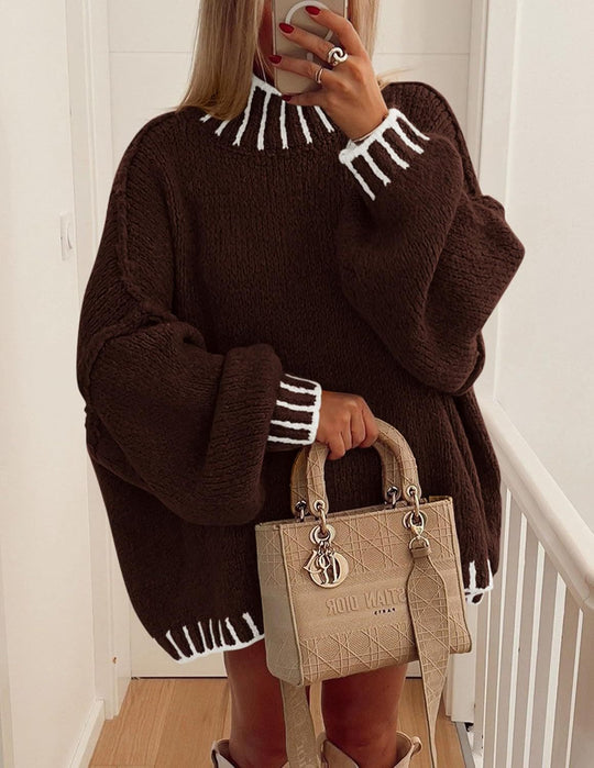 Damen lässiger Grobstrickpullover mit modernem Streifenmuster EB