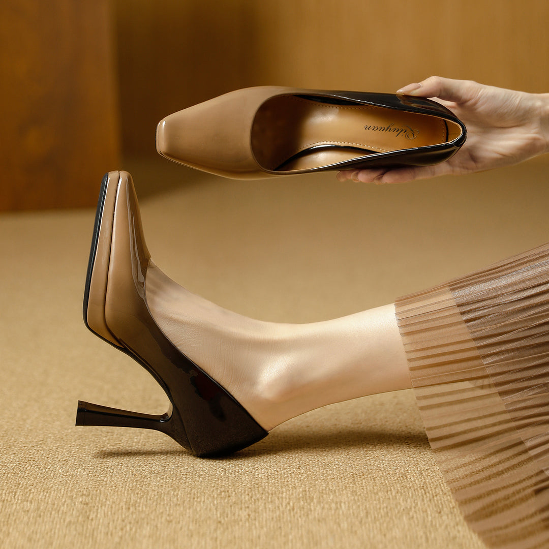 Damen Hochglanz Pumps mit quadratischem Zehenbereich und elegantem Konturdesign EB