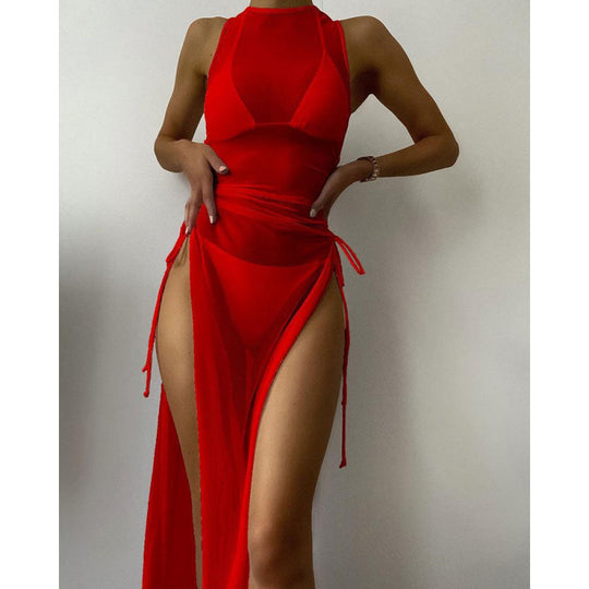 Damen transparenter Strandoveral mit hohem Schnitt EB