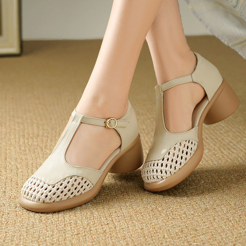Damen Sandalen mit geflochtenem Vorderteil und komfortablem Blockabsatz EB