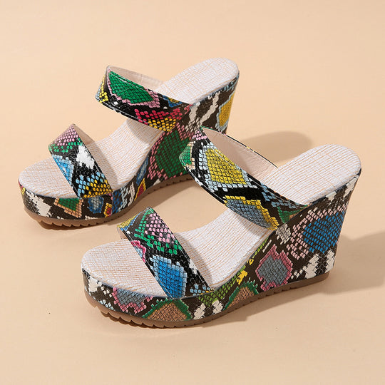 Damen Wedge-Sandalen mit modischem Schlangenleder-Design EB