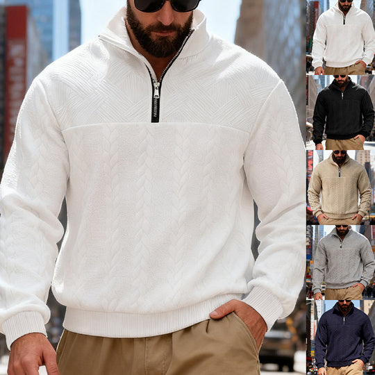 Herren Fleece-Pullover mit hohem Kragen und Reißverschluss EB