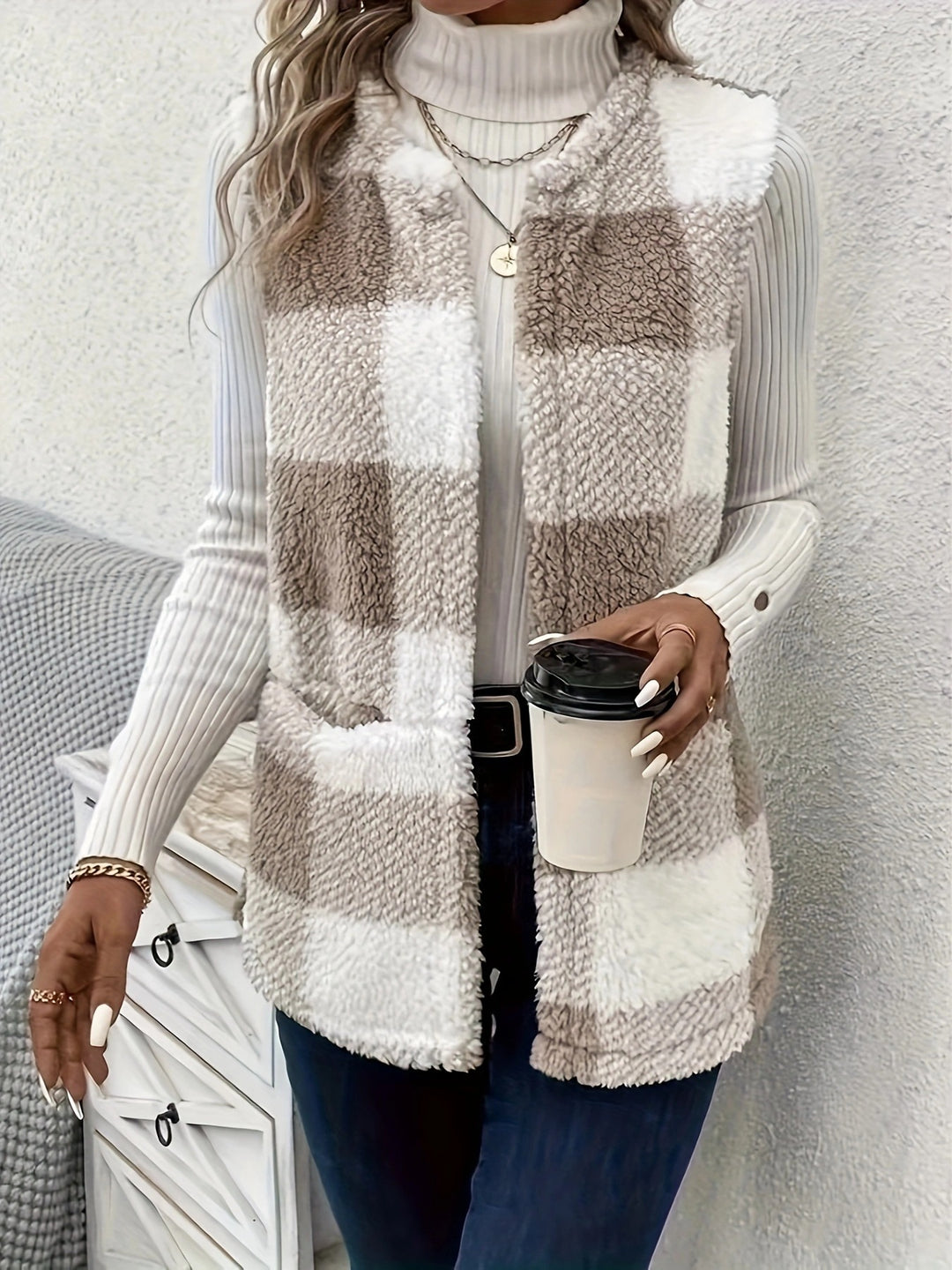 Damen Gemusterte Fleece-Weste mit praktischen Taschen EB