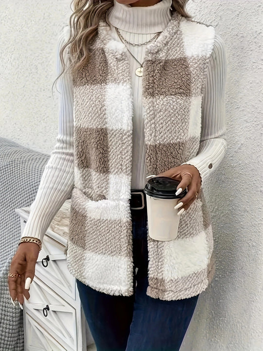Damen Gemusterte Fleece-Weste mit praktischen Taschen EB