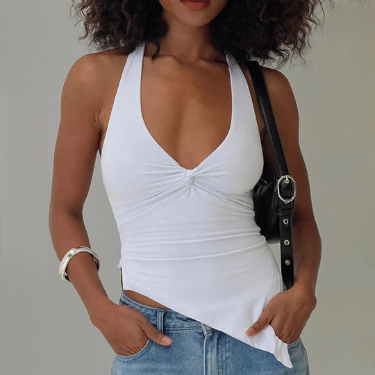 Damen lässiges Trägershirt mit asymmetrischer Naht und raffiniertem Twist EB