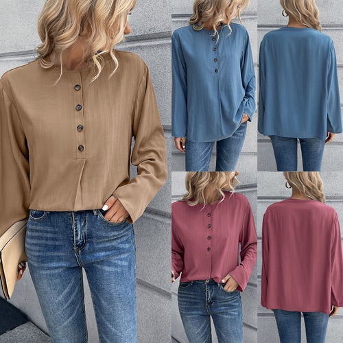 Damen Lockere Bluse mit Knopfdetail und langen Ärmeln EB