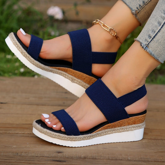 Damen Wedge-Sandalen mit elastischen Riemen und rutschfester Sohle EB