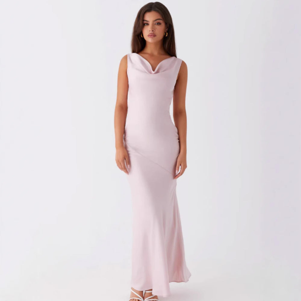 Damen Elegantes Maxikleid mit tiefem V-Ausschnitt und fließendem Stoff EB