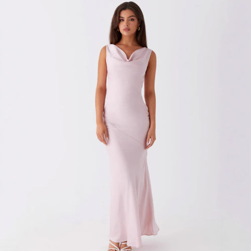 Damen Elegantes Maxikleid mit tiefem V-Ausschnitt und fließendem Stoff EB