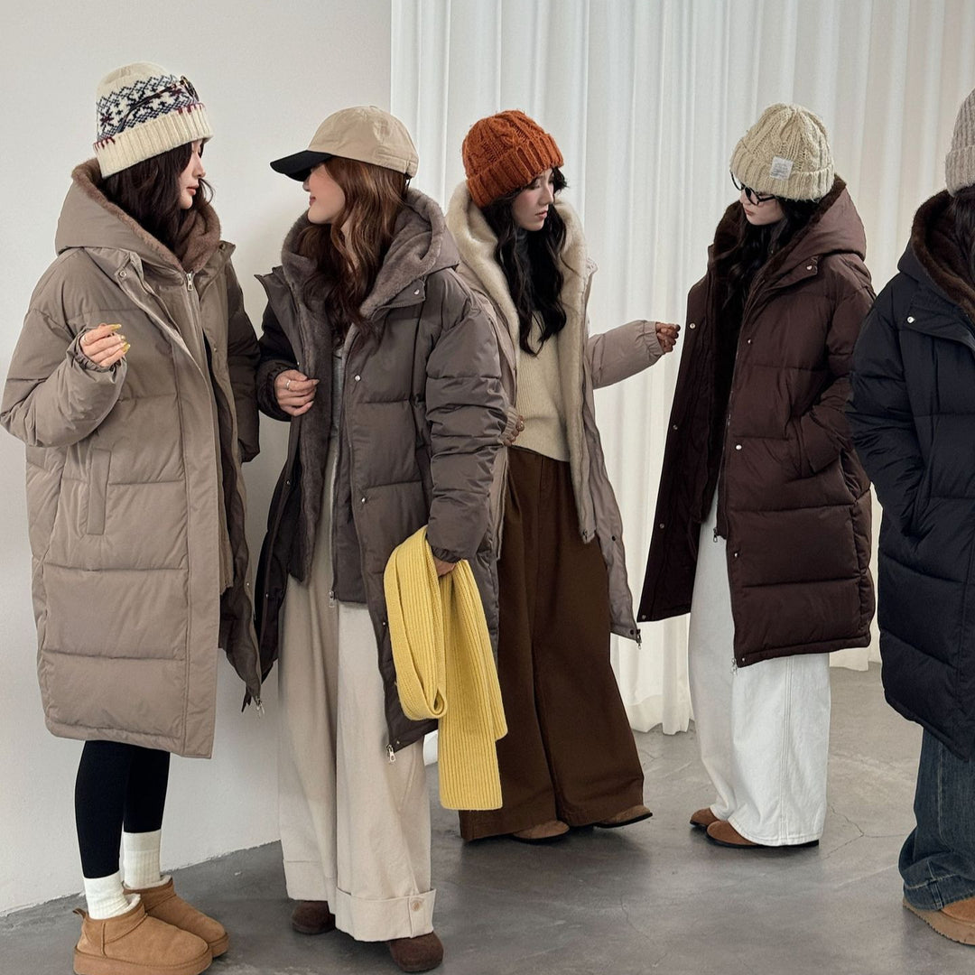 Damen Eleganter gefütterter Winterparka mit Plüschkragen und praktischen Taschen EB