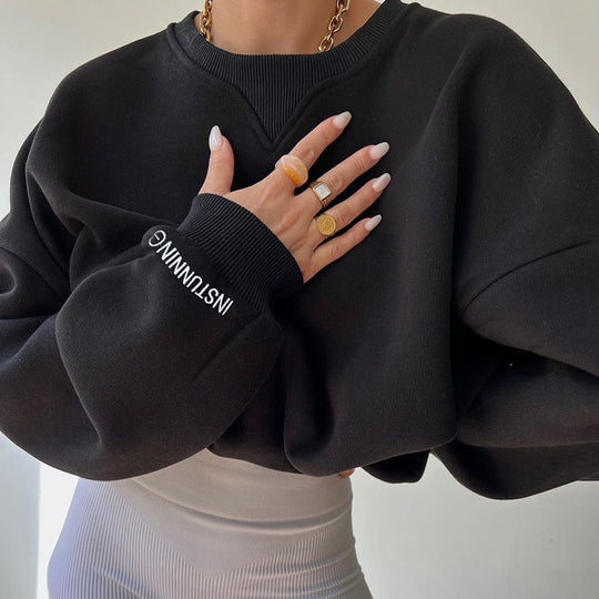 Damen lässiger Oversized Sweatshirt mit Raglanärmeln und besonderen Detailnähten EB
