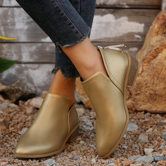 Damen modische Stiefeletten im angesagten Metallic-Look mit seitlichem Reißverschluss EB