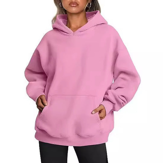 Damen nan Oversize Kapuzenpullover aus weicher Baumwollmischung mit Kängurutasche EB