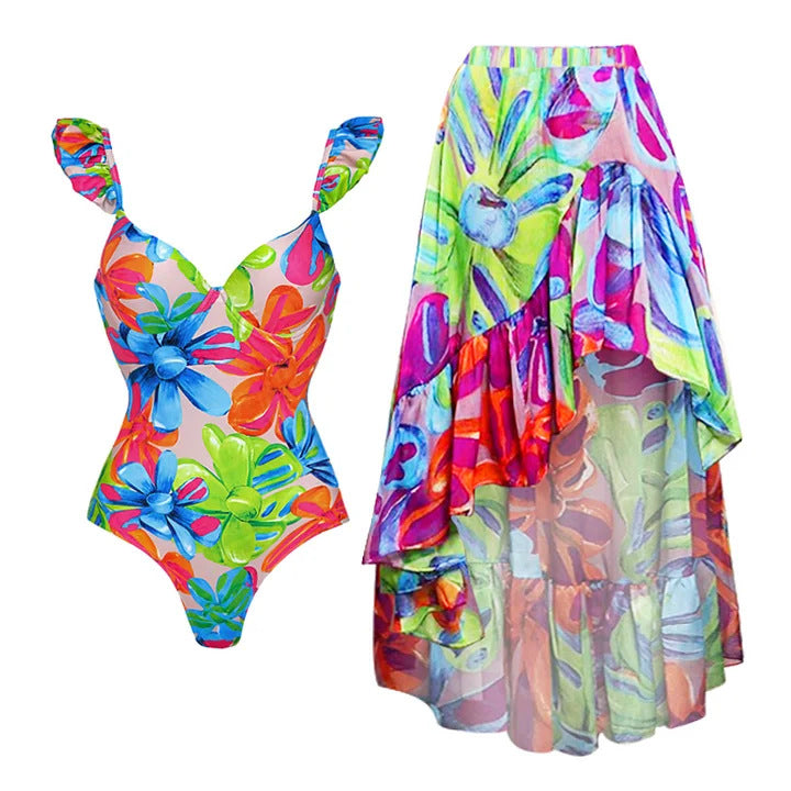 Damen Einteiler Badeanzug mit raffinierten Cut-Out-Details und floralem Design EB