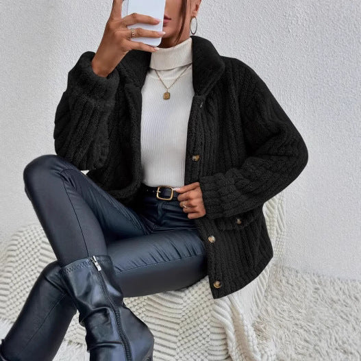 Damen Kuschelige Fleecejacke mit aufgesetzten Taschen EB