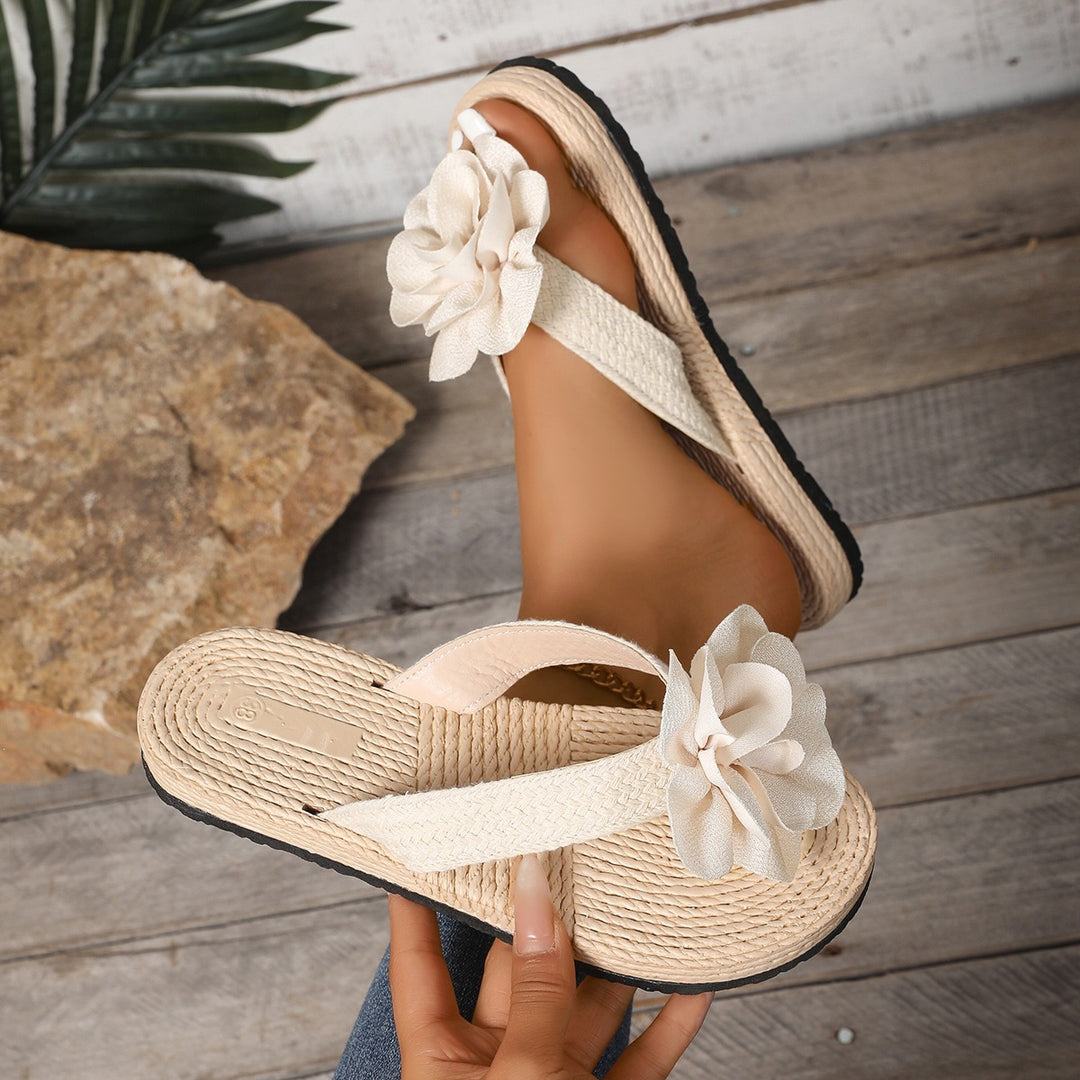 Damen Modische Zehentrenner-Sandalen mit floralem Dekor EB