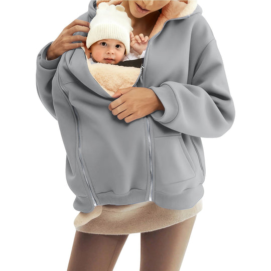 Damen nan Babytrage-Hoodie mit Teddyfutter und Zweiwege-Reißverschluss EB