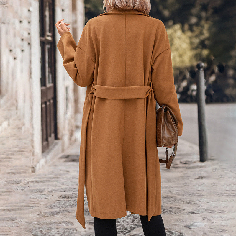 Damen Eleganter Trenchcoat mit Gürtel und doppelt geknöpftem Design EB