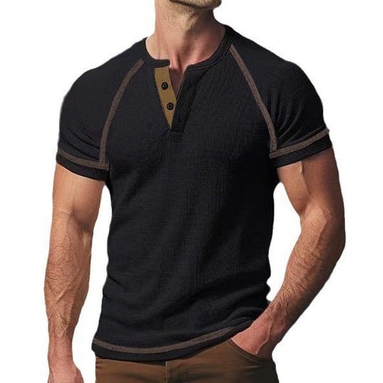 Herren modisches Halblangarm-T-Shirt mit Knopfleiste EB