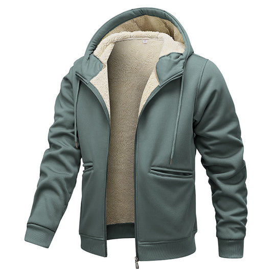 Herren gefütterte Kapuzenjacke im Blousonstil mit hochflorigem Teddyinnenfutter und Handwärmepaspeltaschen EB