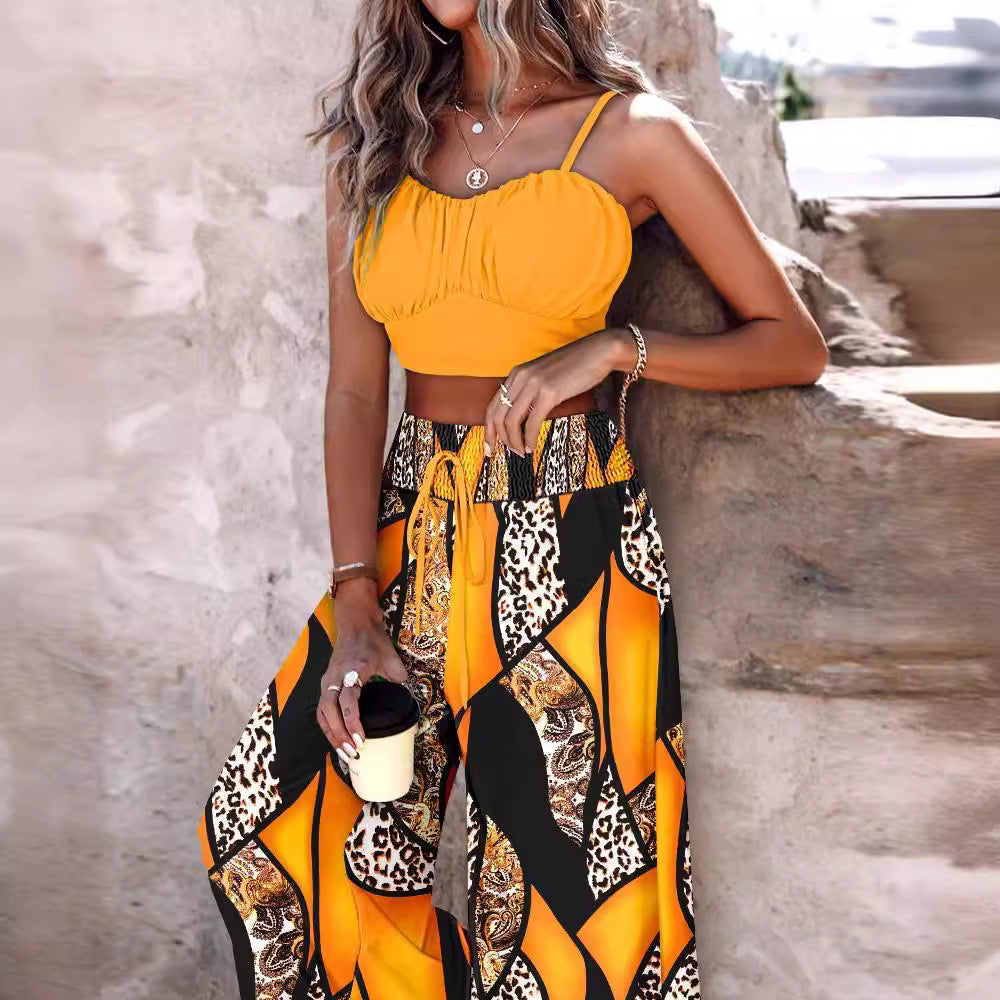 Damen lässiges Crop-Top und weite Hose Set EB