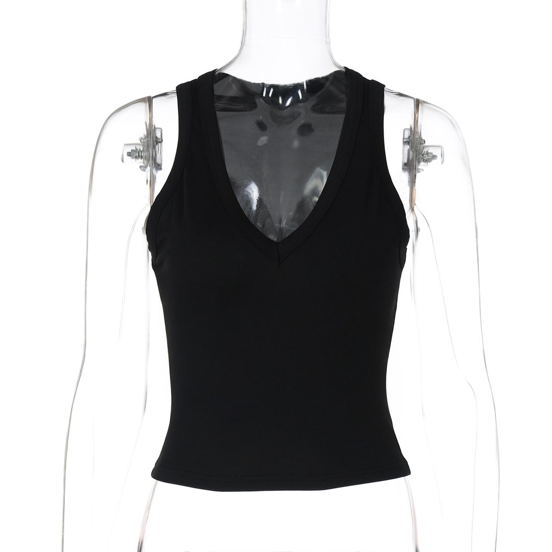 Damen körperbetontes V-Neck Top aus elastischem Material EB