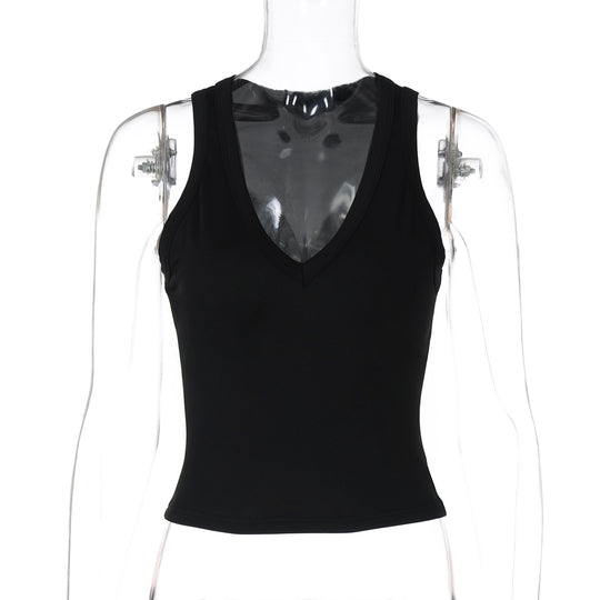 Damen körperbetontes V-Neck Top aus elastischem Material EB