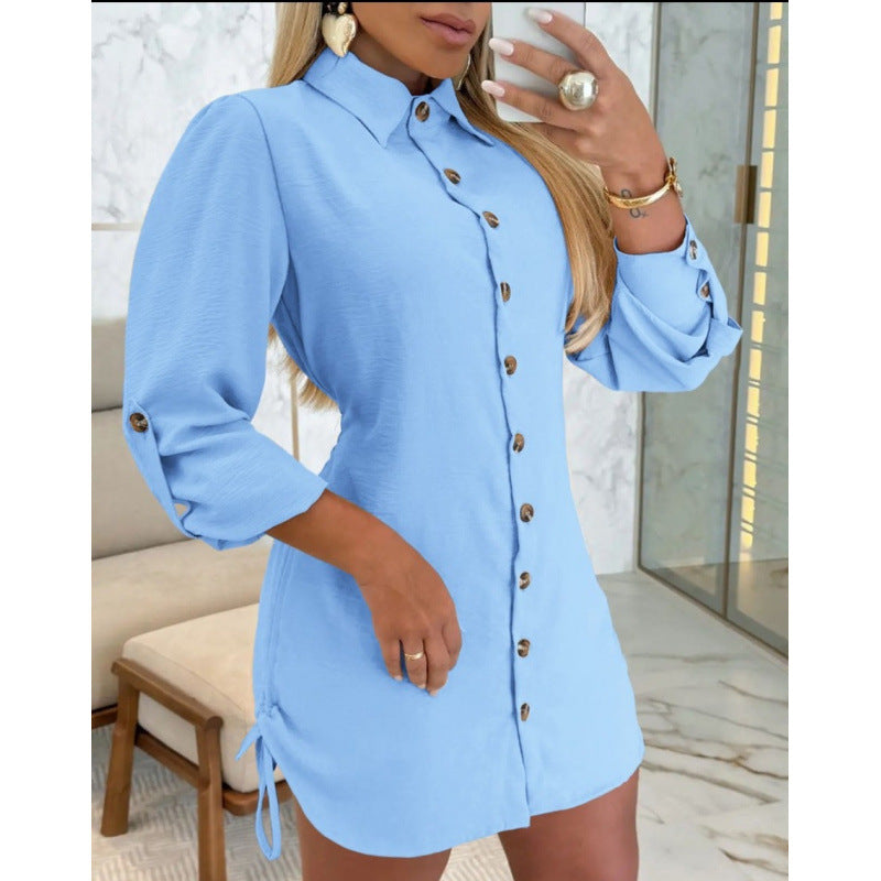 Damen Knopfhemd Kleid im femininen Schnitt mit Rüschendetails EB