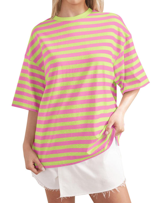 Damen Lässiges Oversized T-Shirt mit breiten Streifen EB