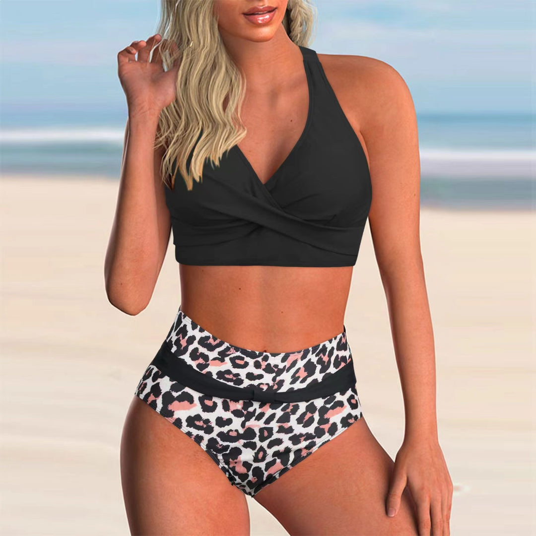 Damen Hoch tailliertes Bikini-Set mit modischem Wickel-Oberteil EB
