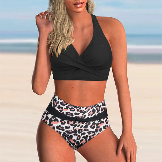 Damen Hoch tailliertes Bikini-Set mit modischem Wickel-Oberteil EB