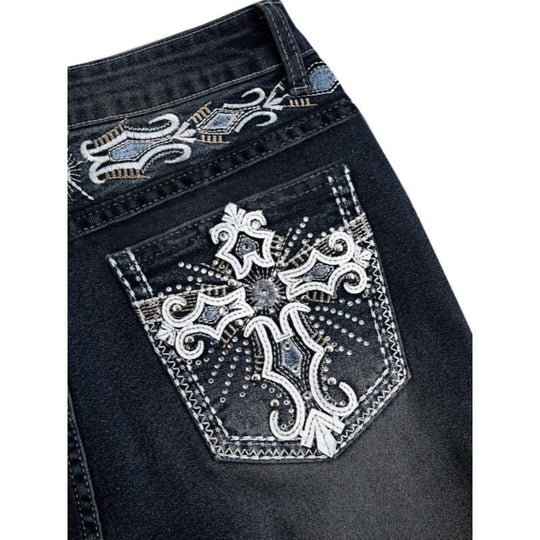 Damen Bootcut Jeans mit aufwendigen Stickereien und hohem Bund EB