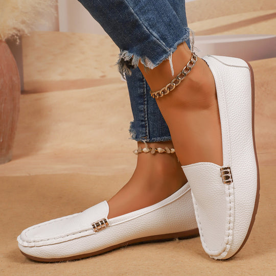 Damen Mokassin-Schuhe mit elegantem Narbenleder und rutschfester Sohle EB