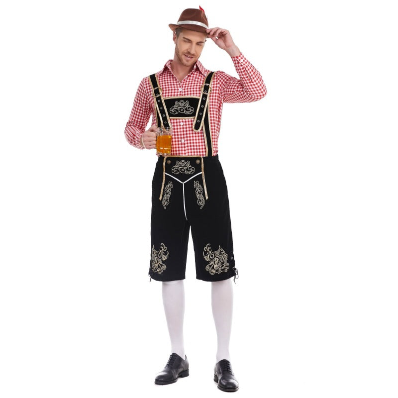 Herren nan Filzoptik-Lederhose knielang mit barocker Stickerei, verstellbaren Trägern und Dekornieten EB