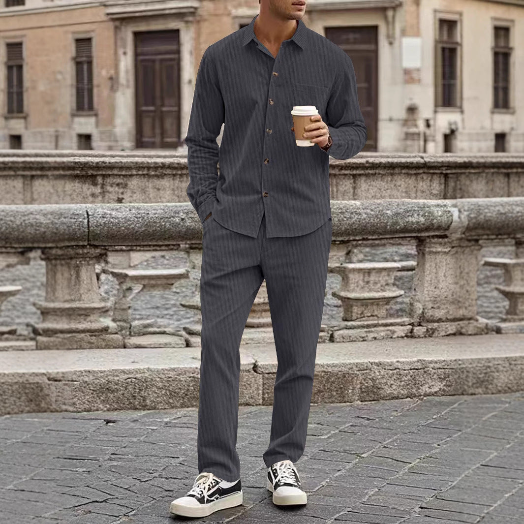 Herren elegantes Freizeitanzug mit stilvollem Hemd und bequemer Hose EB