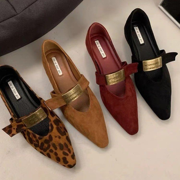Damen elegante Ballerinas mit modischen Schnallen und hochwertigem Samt EB