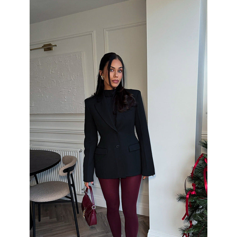 Damen elegante Blazerjacke im Oversized-Schnitt mit schickem Revers EB