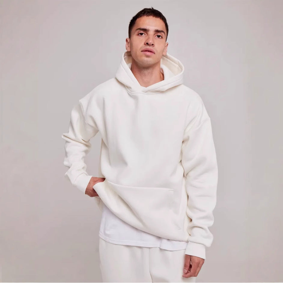 Herren nan schwerer Fleece-Boxy-Hoodie mit tiefem Schulterfall verstärkter Kapuze und Kängurutasche EB