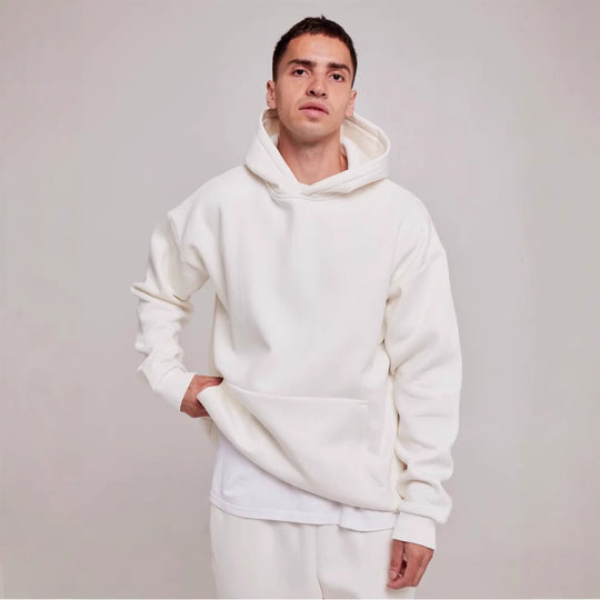 Herren nan schwerer Fleece-Boxy-Hoodie mit tiefem Schulterfall verstärkter Kapuze und Kängurutasche EB