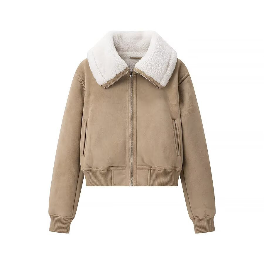 Damen elegante Steppjacke mit weichem Kunstfellkragen und praktischen Taschen EB