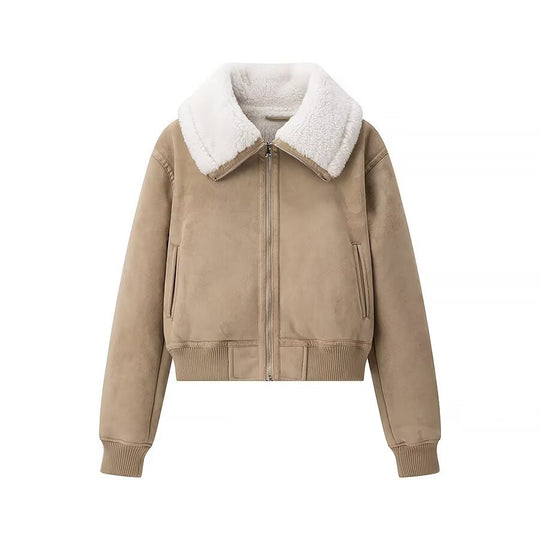 Damen elegante Steppjacke mit weichem Kunstfellkragen und praktischen Taschen EB