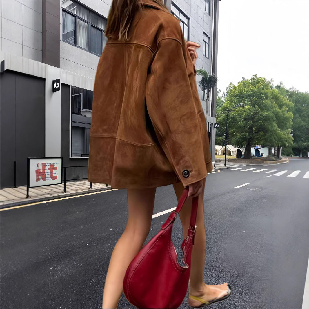Damen lässige Wildlederjacke mit strukturiertem Design EB