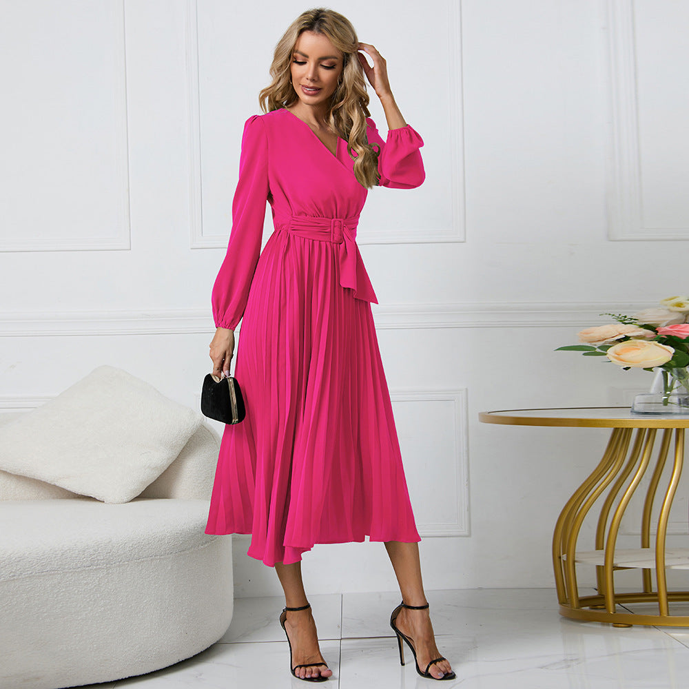 Damen Elegantes Wickelkleid mit dekorativen Falten und Taillengürtel EB