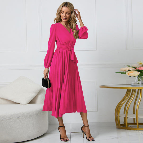 Damen Elegantes Wickelkleid mit dekorativen Falten und Taillengürtel EB